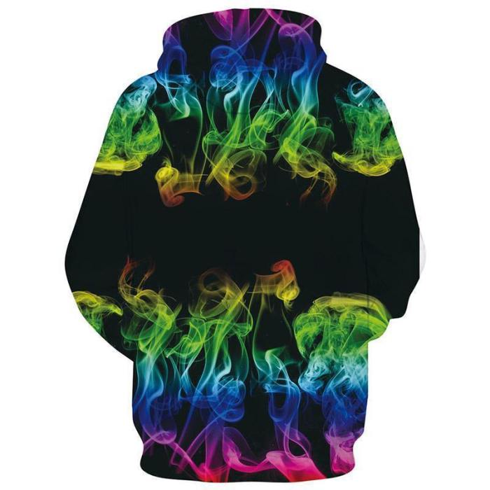 Mens Hoodies 3D Printed Colorful Abstract Smoke Printing Hooded