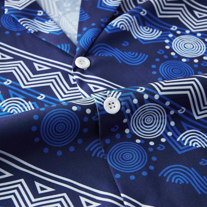 Men'S Hawaiian Blue Shirt Geometric Circle Printing