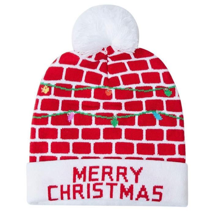 For Men Women Merry Christmas Printed Red Sweater Knit Hat Carnival Beanie Hats