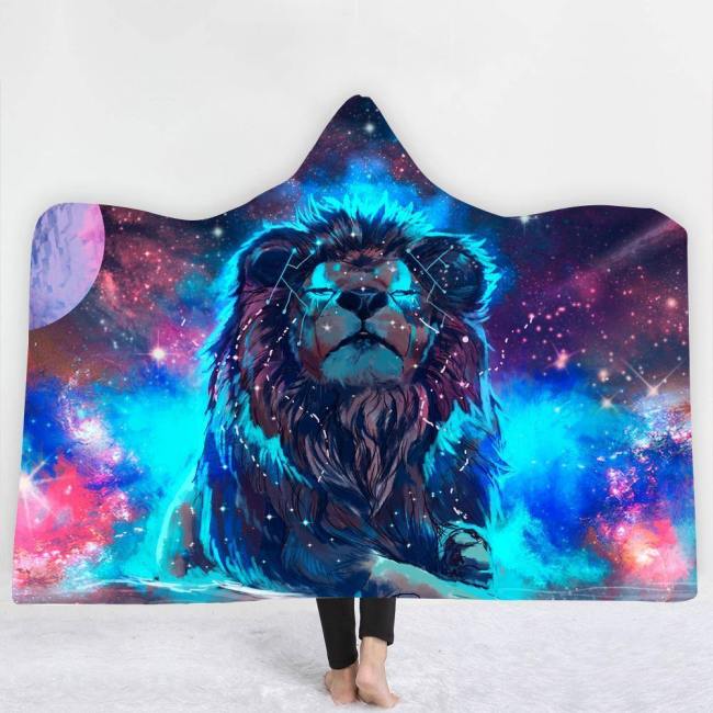 Astronomical Spiritual Lion Hooded Blanket