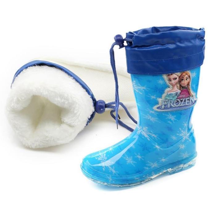 Princess Frozen Children Plus Velvet Thick Warm Rain Boots Rubber Shoes Cartoon Pvc Girls Water Shoes