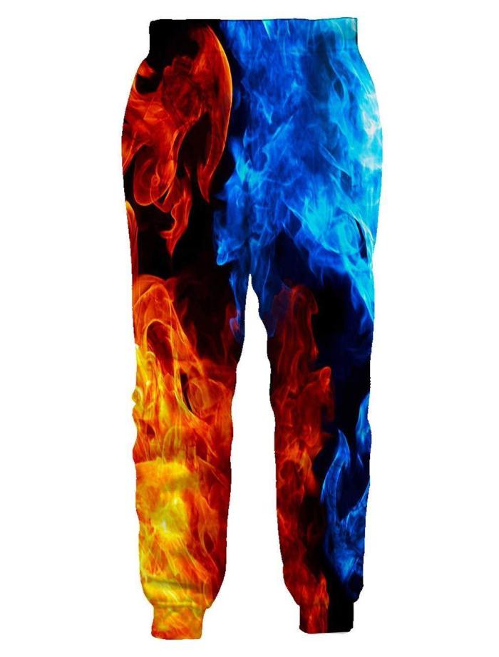 Mens Jogger Pants 3D Printing Coloful Burning Flame Pattern
