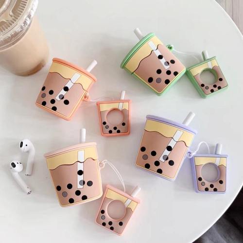 3D Boba Milk Bubble Tea Apple Airpods Protective Case Cover With Matching Key Ring