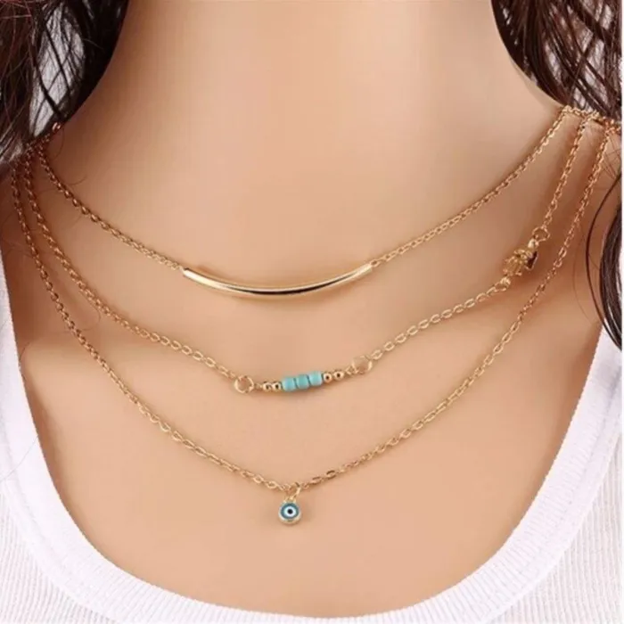 Multi-Layer Necklace With Mini Evil Eye Pendant