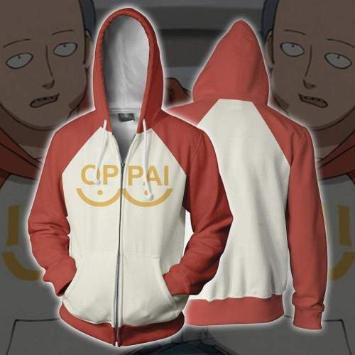 One Punch Man Hoodies - Oppai Zip Up Hooded Sweatshirt