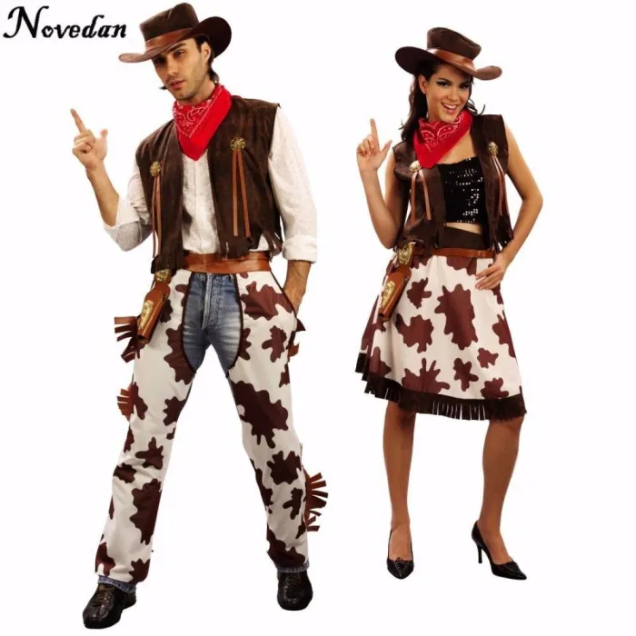 Halloween Party Cowboy Costume For Adult Men And Women Cowgirl Cosplay Western Dress Suit Carnival Adult Costumes