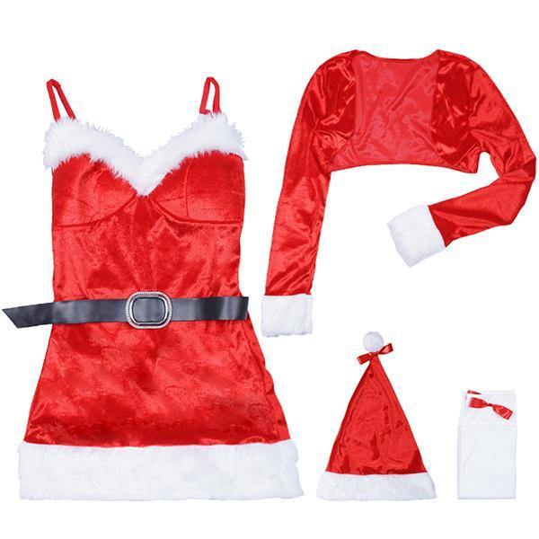Christmas Costume Woman Santa Claus Dress Sexy Santa Baby Costume  Red Mrs Claus Cosplay Dress Coat Hat Stocking Suit