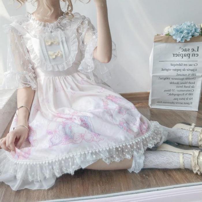 Kawaii Japanese Lolita Jsk Soft Sister Wind Cute Bow Cat Sweet Dress