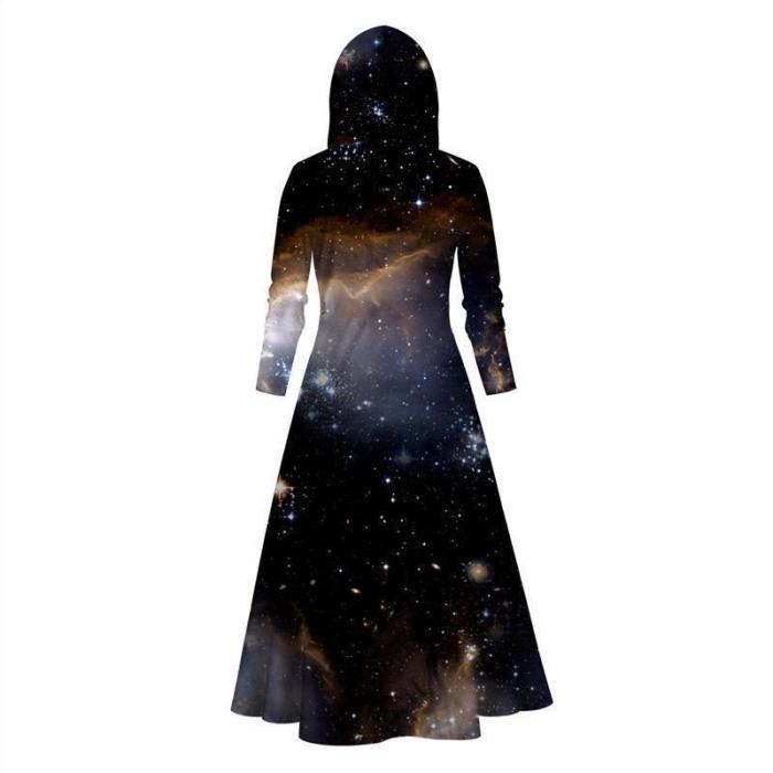 Womens Long Hoodies 3D Graphic Printed Starry Sky Pullover Sweater Dress