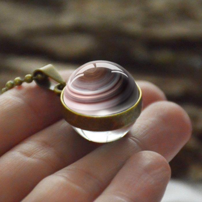 Stunning And Unique Round Glass Planet Pendant Necklace