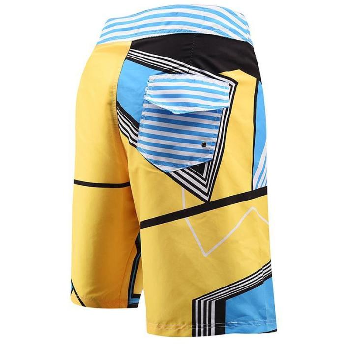 Men'S Beach Board Shorts Geometric Patterns Yellow Swimming Pants