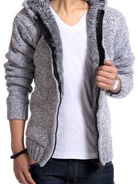 Men'S Plain Flocking Acrylic Lined Zipped Up Knit Wears