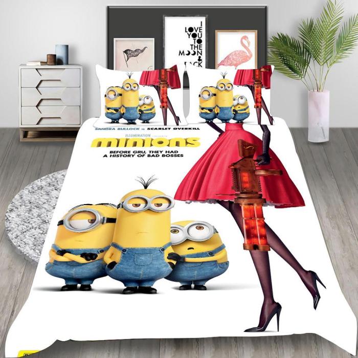 Minions Cosplay Bedding Set Duvet Cover Pillowcases Halloween Home Decor