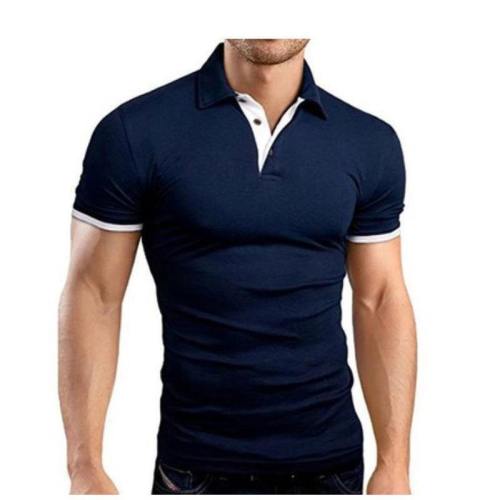 Men'S Short Sleeve Solid Color Casual Fashion Stitching Polo Shirt