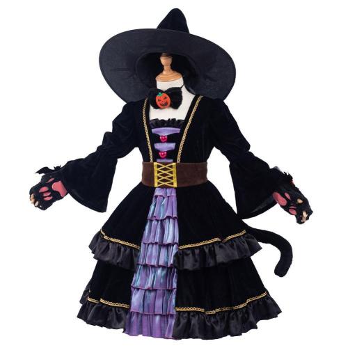 Cat Witch Kids Children Girls Dress Outfit Halloween Carnival Suit Cosplay Costume