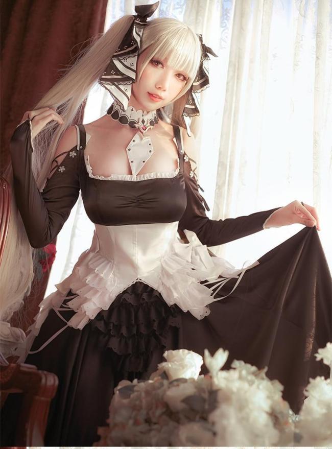 Azur Lane Cos  Hms Formidable Maid  Anime Woman Fashion Costume Full Set Dress + Hairpin Bow + Neck Ornament + Socks Cosplay