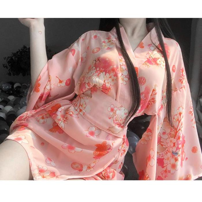 Sakura Floral Vintage Print Japanese Kimono Lingerie
