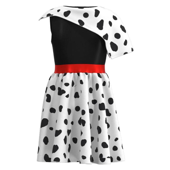 Cruella Spotted Dress Halloween Carnival Suit Cosplay Costume