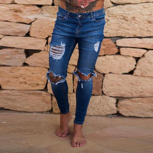 Stylish Hip Hop Ripped Holes Washed Skinny Designer Jeans