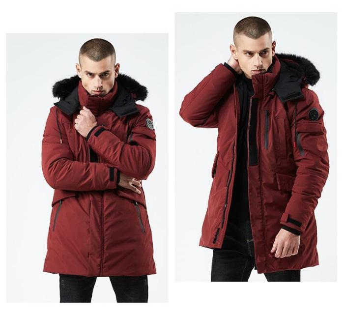 Long Style Hooded Men Fur Collar Thick Windproof Parka
