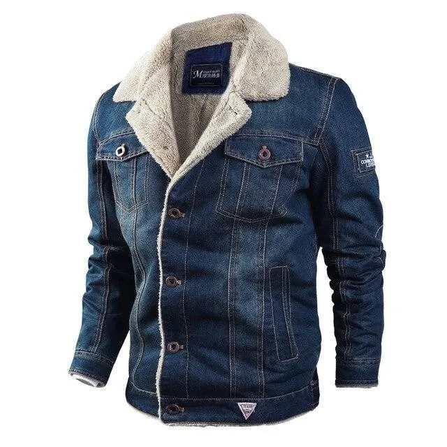 Men Winter  Fleece Warm Jean Jacket