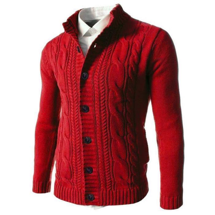 Men Fashion Slim Stand-Up Knitted Cardigan Sweater