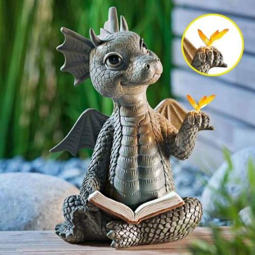 Little Dragon With Butterfly Craft Garden Statue Halloween Decorations