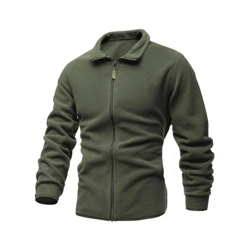 Men'S Jacket Slim Double-Faced Fleece Tactical Sweater Casual Turn-Down Collar Zipper Solid Color Jacket Male Warm Winter Coat