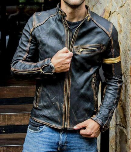 Men'S Leather Jacket Stand-Up Collar Leather Jacket