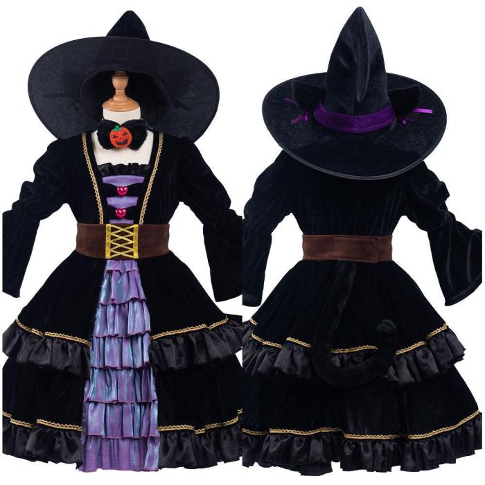 Cat Witch Kids Children Girls Dress Outfit Halloween Carnival Suit Cosplay Costume