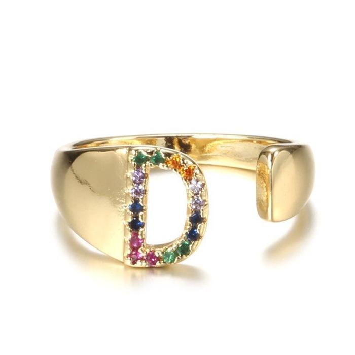 Colorful Zircon Adorned A-Z Initial Letter Rings
