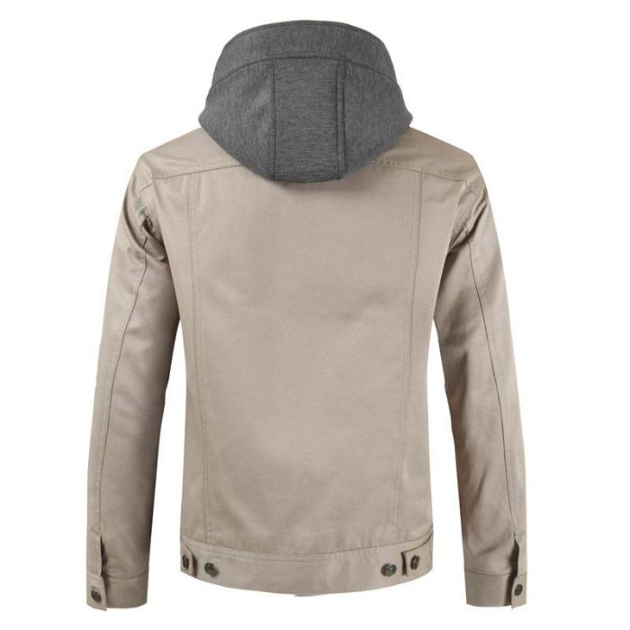 Men  Single-Breasted Detachable Casual Hooded Jacket