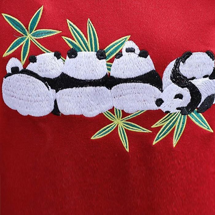 Panda Embroidery Hoodie Dress Lantern Sleeve Color Block