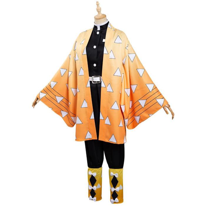 Anime Demon Slayer Agatsuma Zenitsu Kimono Outfits Halloween Carnival Suit Cosplay Costume