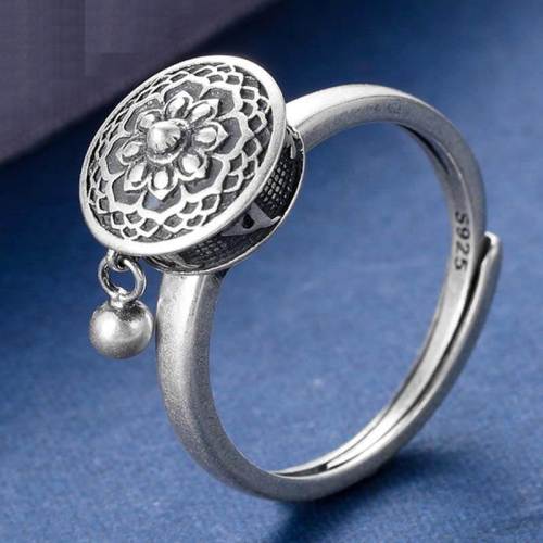 Spinning Buddhist Mantra Ring With Tibetan Prayer Roll - 925 Sterling Silver