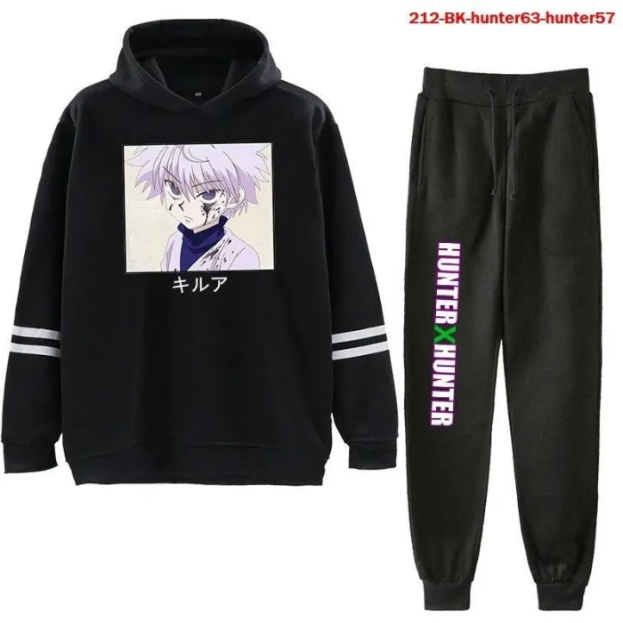 2Pcs/Set Casual Fleece Tracksuit Hunter X Hunter Oversize Hooded Hoodie Suit With Sport Pant