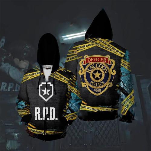 Resident Evil Game Raccoon Police Department Rpd Yellow Cosplay Unisex 3D Printed Hoodie Sweatshirt Jacket With Zipper