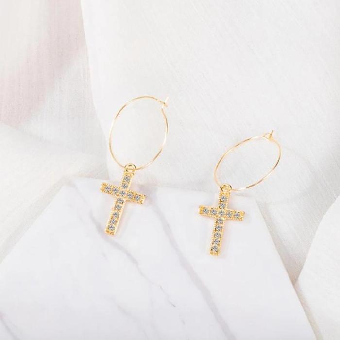 Punk Style Cross Chain Drop Earrings