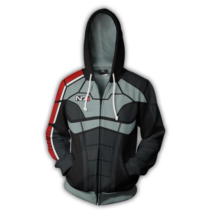 Mass Effect Game John Shepard Grey Cosplay Unisex 3D Printed Hoodie Sweatshirt Jacket With Zipper