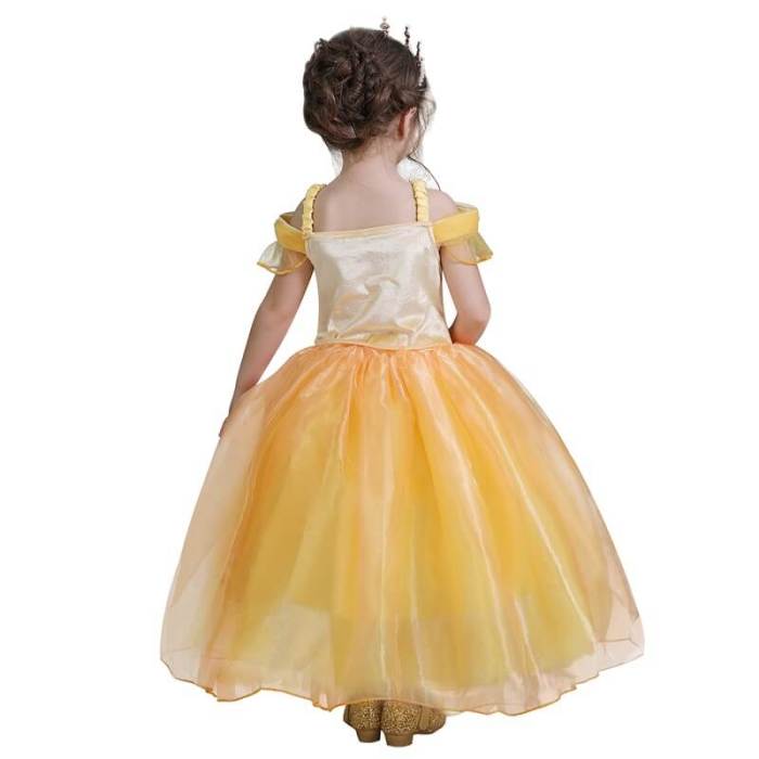 Kids Girls Princess Belle Yellow Dress Cosplay Costume Party Clothing