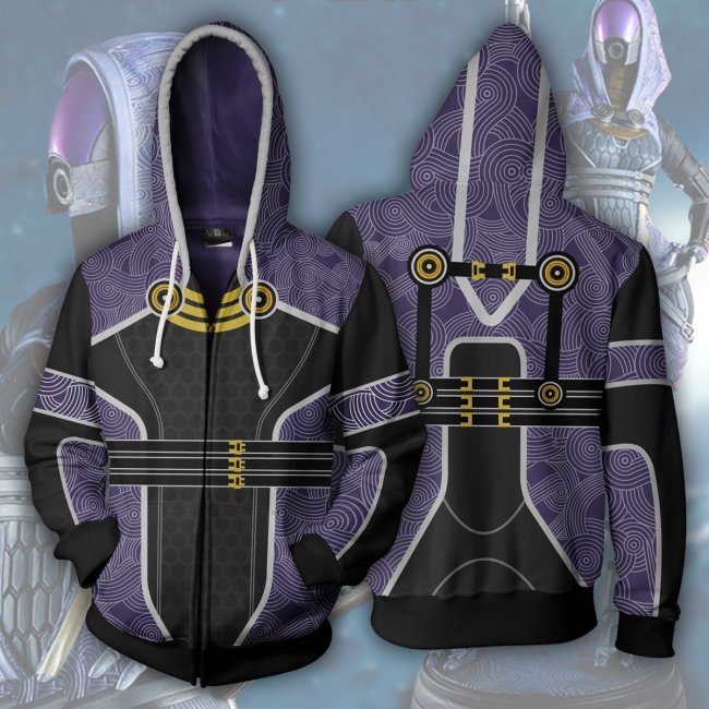 Mass Effect Game Tali Zorah Neema Purple Cosplay Unisex 3D Printed Hoodie Sweatshirt Jacket With Zipper