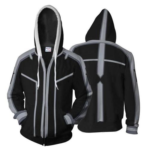 Sword Art Online Sao Anime Kirigaya Kazuto Black Cosplay Unisex 3D Printed Hoodie Sweatshirt Jacket With Zipper