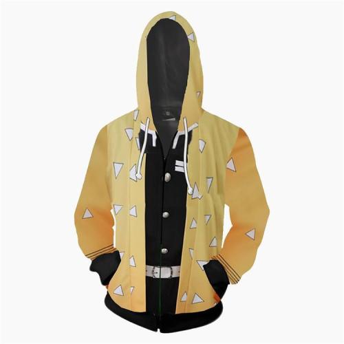 Demon Slayer Anime Agatsuma Zenitsu Swordsman Triangle Pattern Yellow Cosplay Unisex 3D Printed Hoodie Sweatshirt Jacket With Zipper