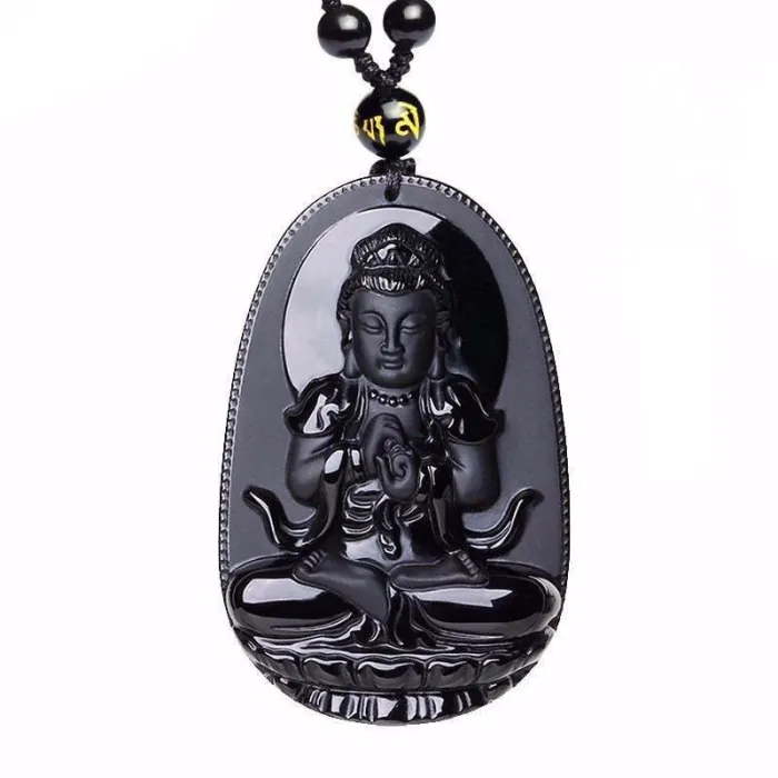Vitality Buddha Necklace - Volcanic Lava Obsidian Stone