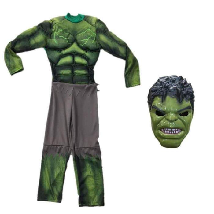 Kids Superhero Hulk Muscle Jumpsuit Suit Cosplay Costumes With Gloves