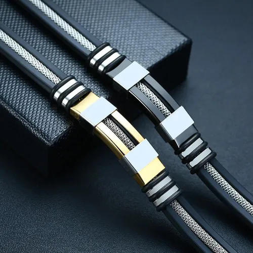 Punk Style Stainless Steel Silicone Wristband Bracelet