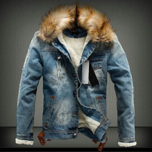 Winter Mens Denim Fleece Jackets Wool Liner Coats