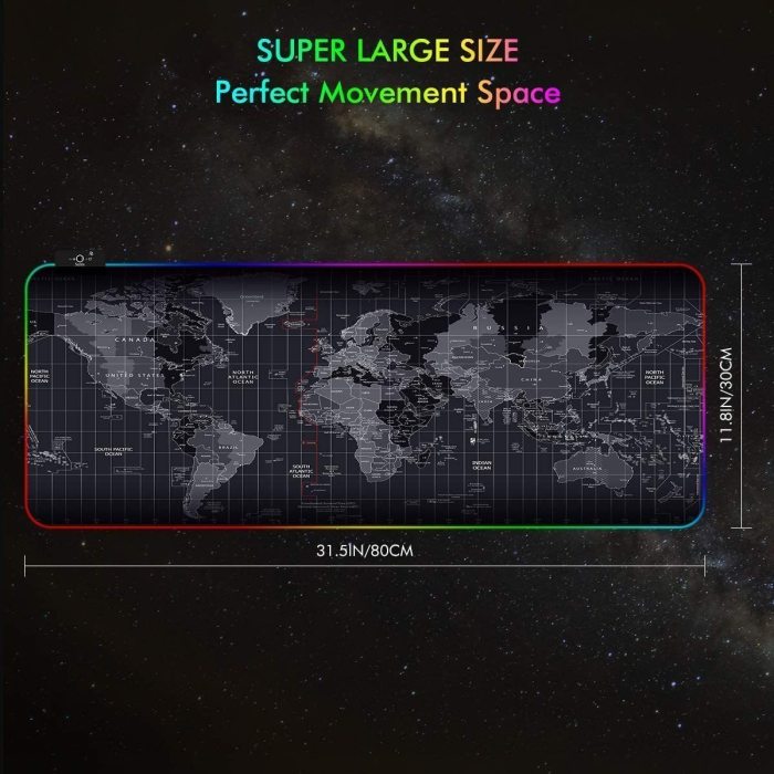 Premium Xl Extended Led Mouse Pad - World Map