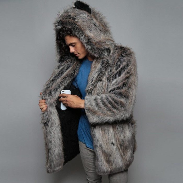 Arrival Mens Warm Faux Fur Parka Outwear Cardigan