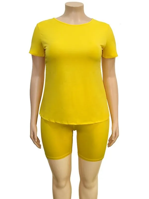 Oversized Round Neck T Shirt And Biker Short Two Piece Set